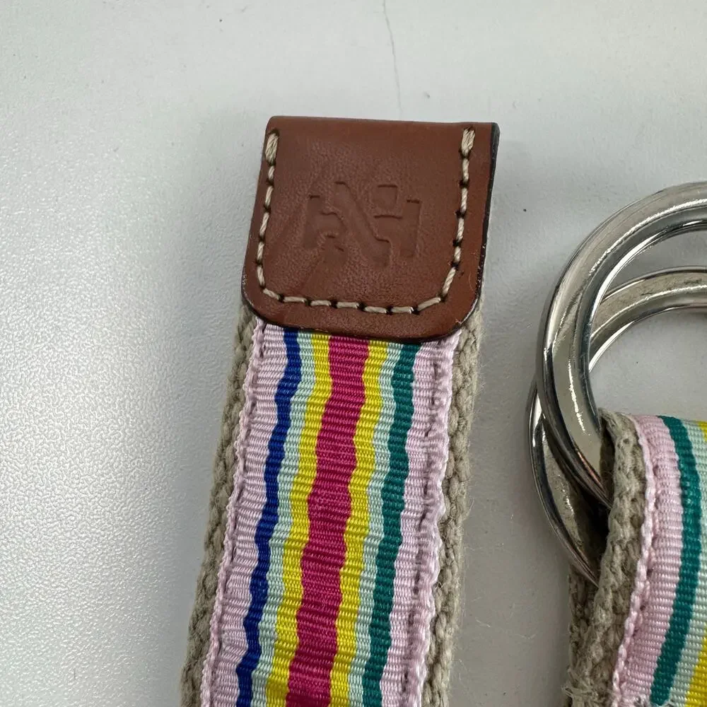 IZOD Women's Grosgrain Ribbon Belt Pink Blue Yellow Stripe Canvas Summer 38in